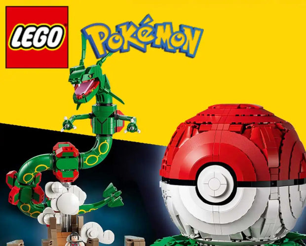 Grünes und rotes Lego-Pokémon Raikou mit gelben Akzenten, aus Kunststoffbausteinen gebaut.